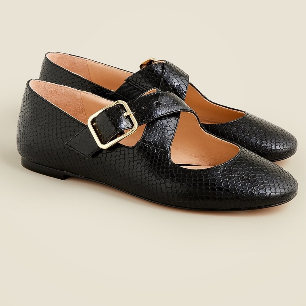 Logan crisscross Mary Jane ballet flats snake-embossed black Italian leather | 8